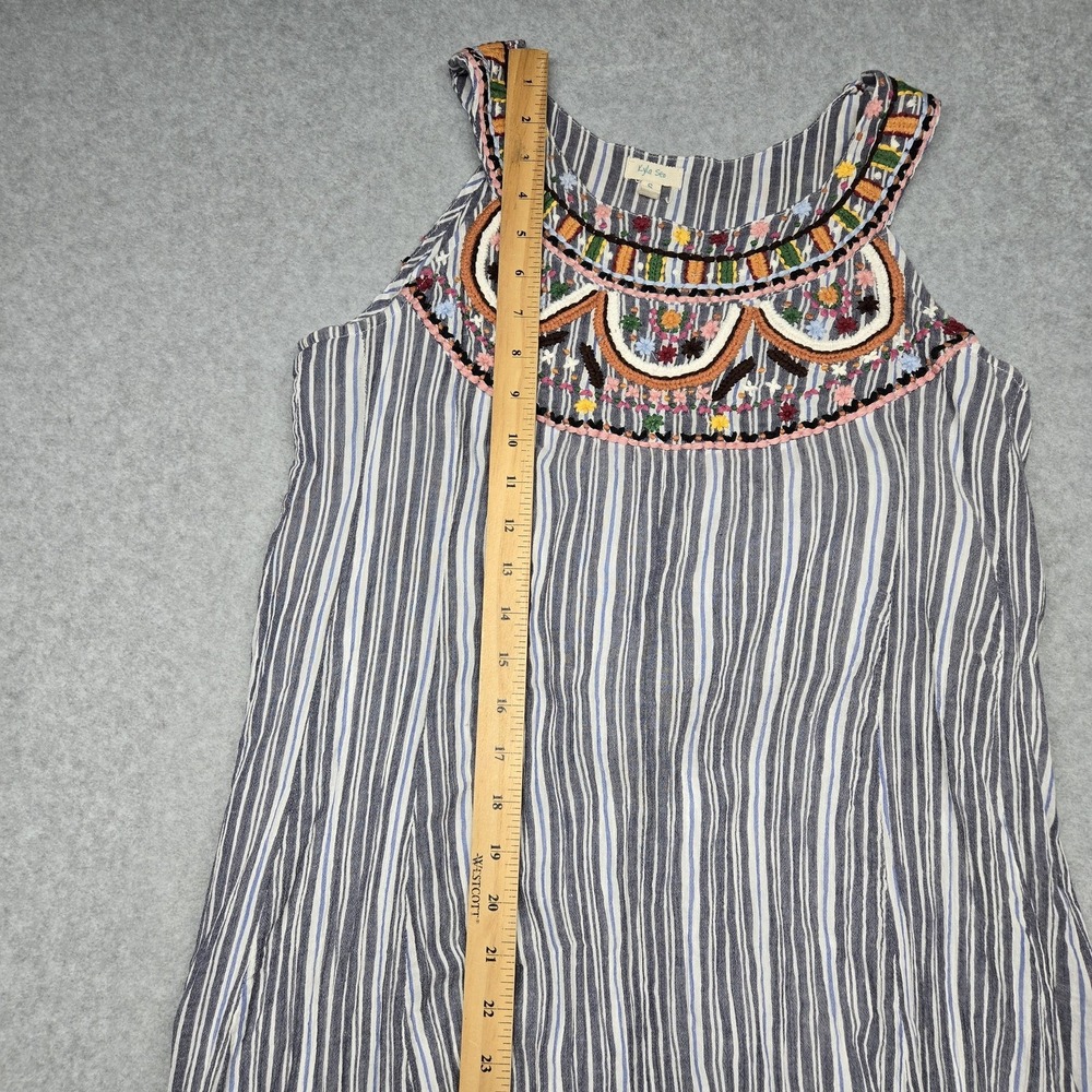 Kyla Seo Dress Womens Small Multicolor Embroidered Boho Stripe Cotton Swing - Picture 10 of 14